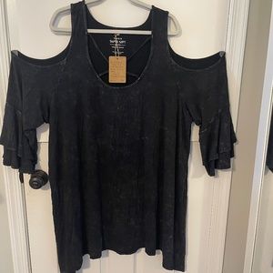 Torrid Black Distressed Super Soft Cold Shoulder Tunic